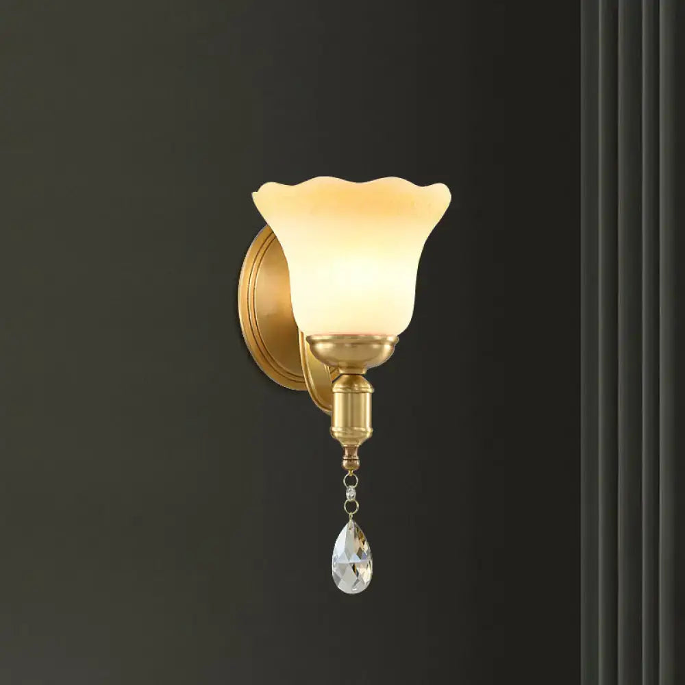 Retro gold opaque glass wall lamp bedroom crystal sconce