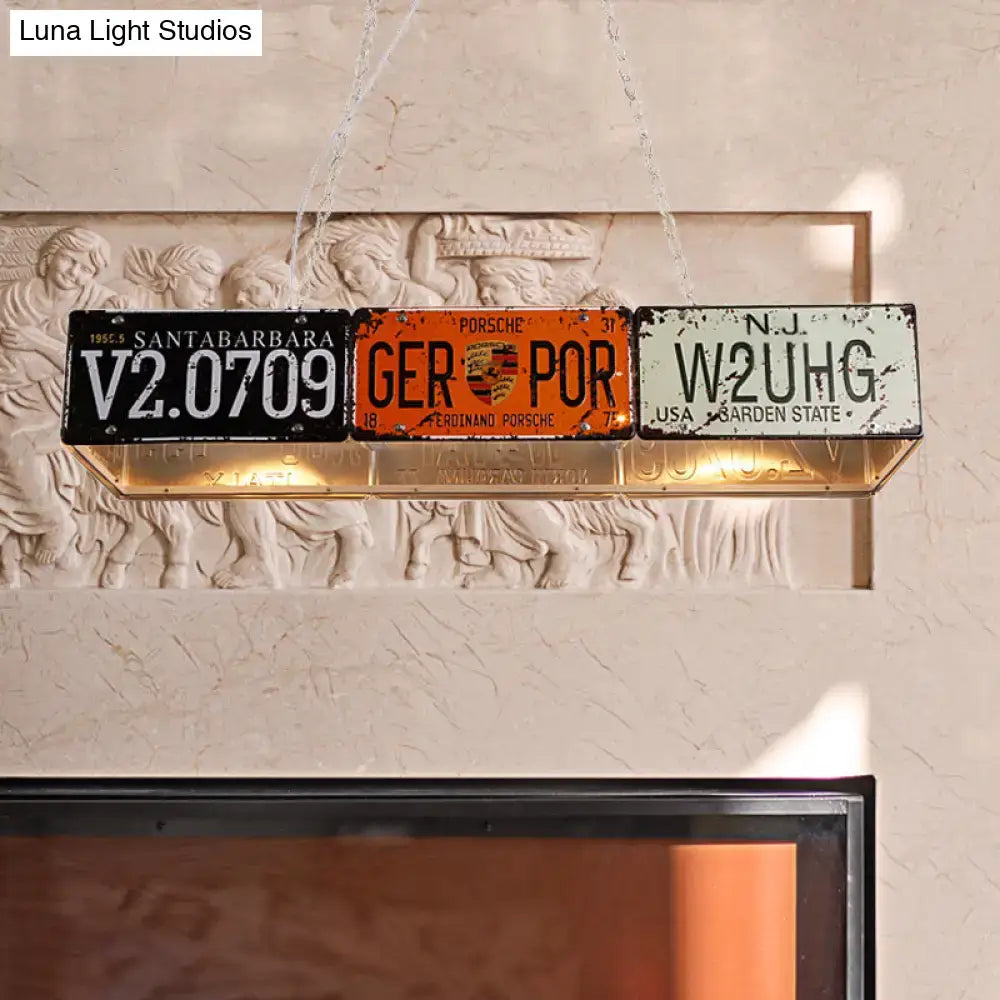 Retro industrial metal license plate pendant light dining room 5 bulbs
