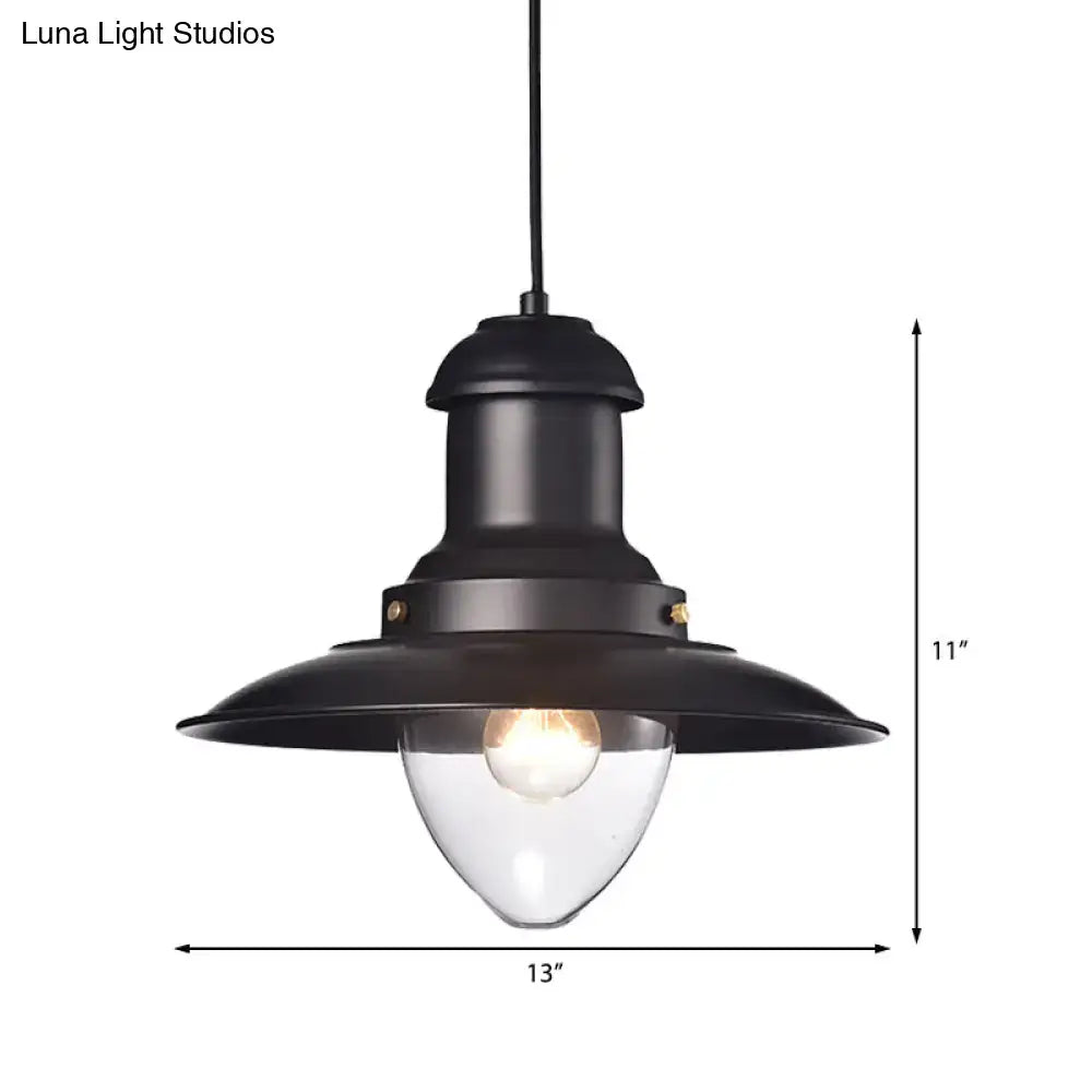 DecorBites™ retro loft saucer black metal pendant light with clear glass bulb ceiling fixture for coffee shop use