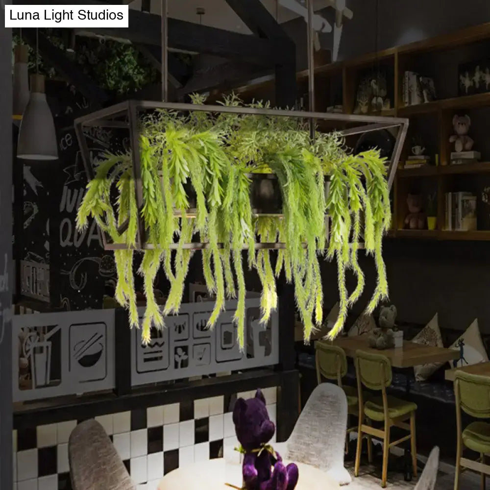 Retro metal black ceiling light dining room planter with ferns