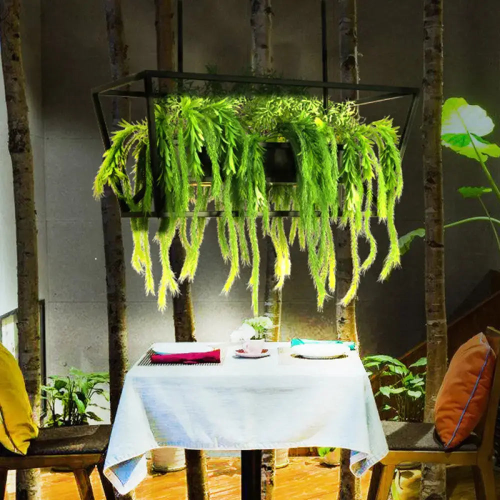 Retro metal black ceiling light dining room planter with ferns