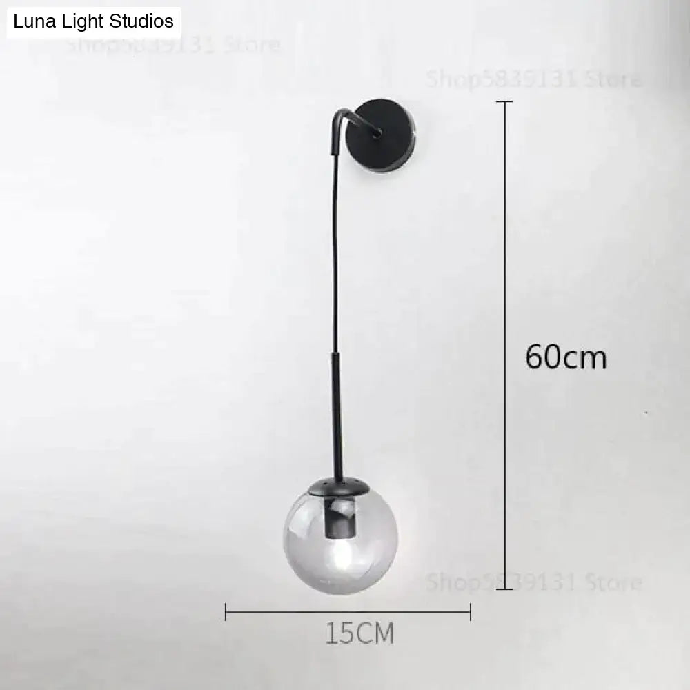 Retro modern glass smoked globe wall lamps for bedroom lighting