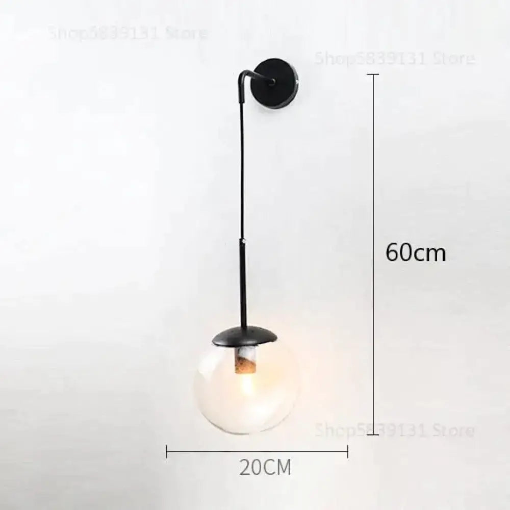 Retro modern glass smoked globe wall lamps for bedroom lighting