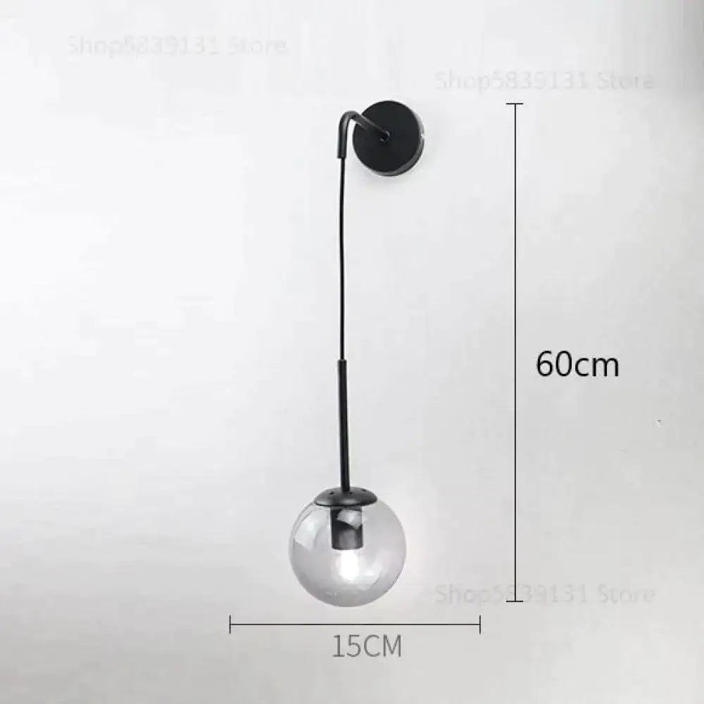 Retro modern glass smoked globe wall lamps for bedroom lighting