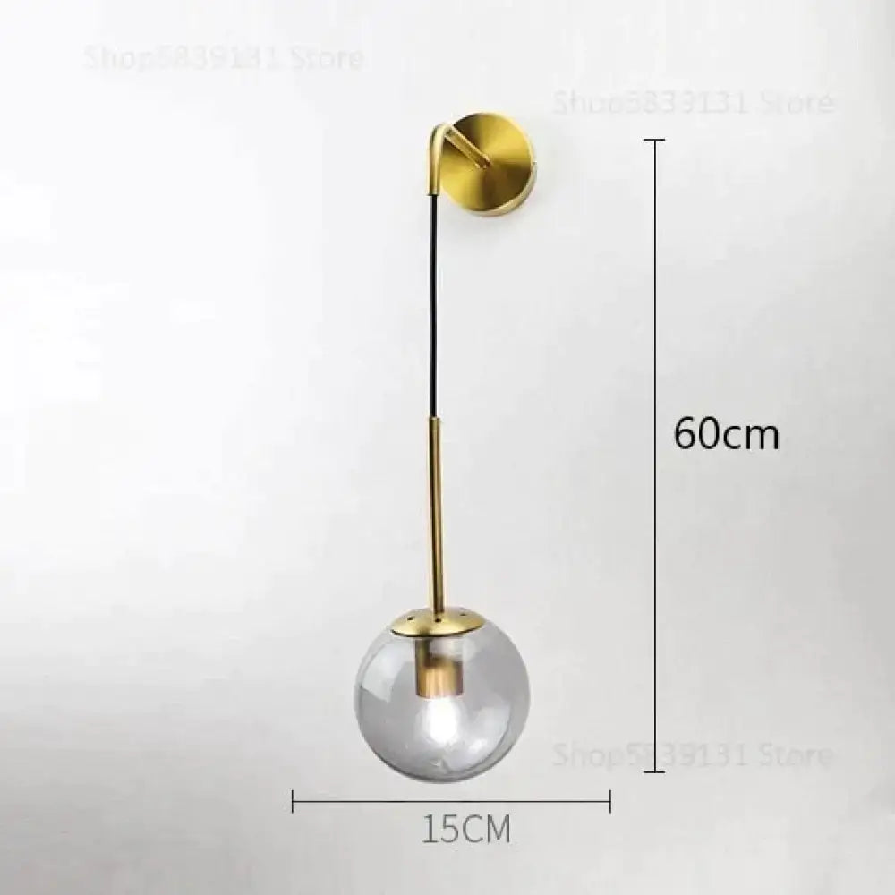 Retro modern glass smoked globe wall lamps for bedroom lighting