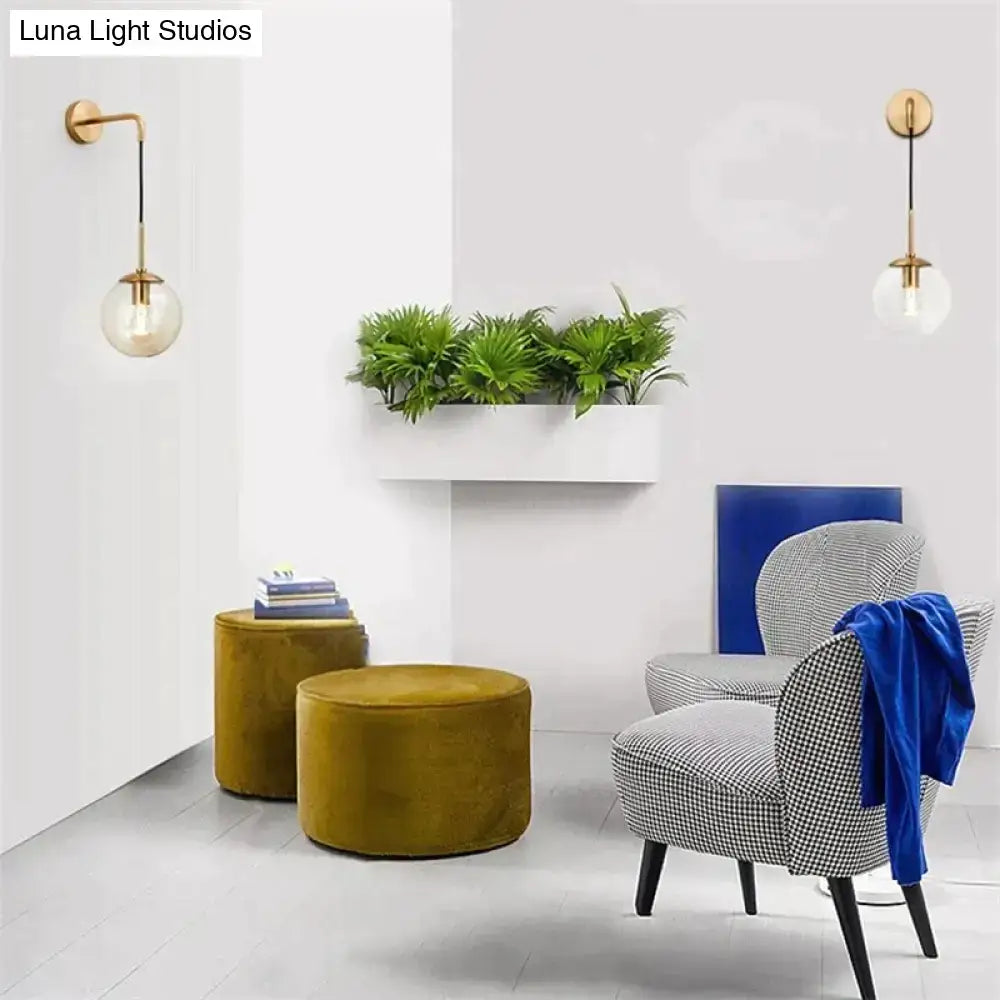 Retro modern glass smoked globe wall lamps for bedroom lighting