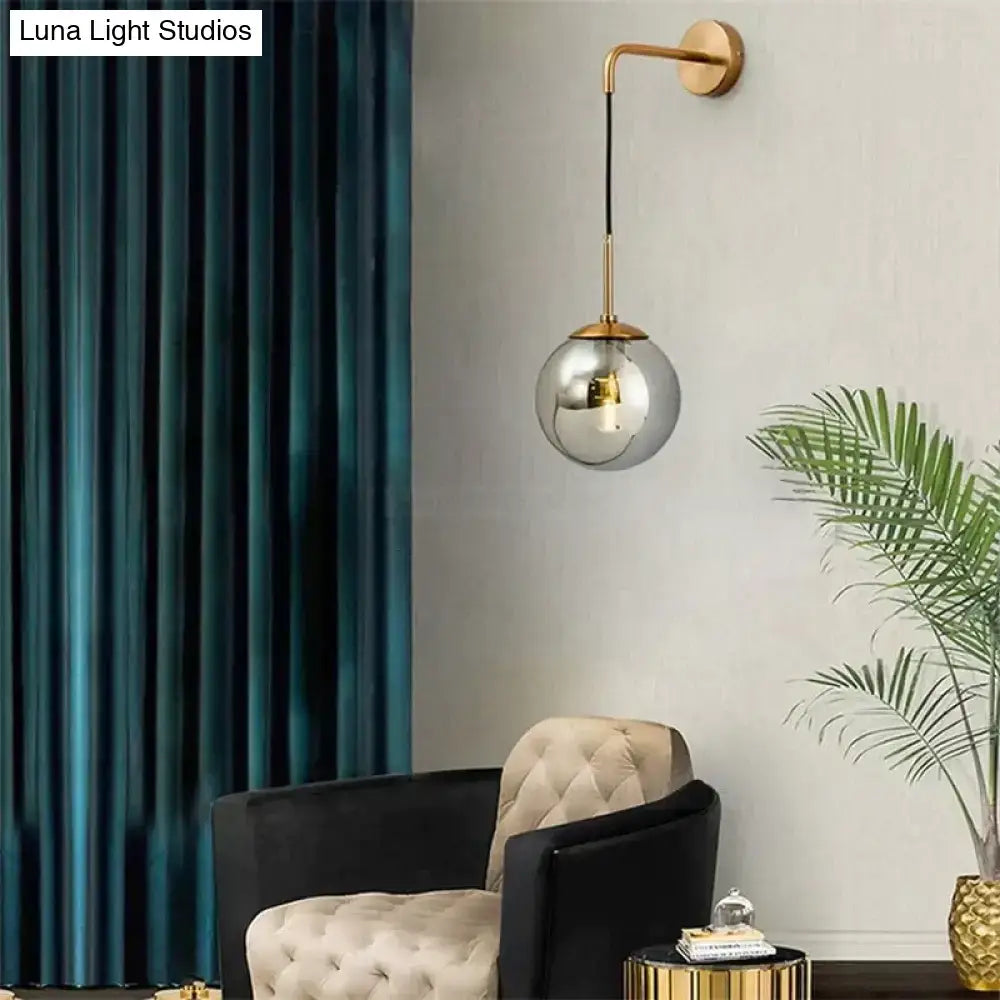 Retro modern glass smoked globe wall lamps for bedroom lighting