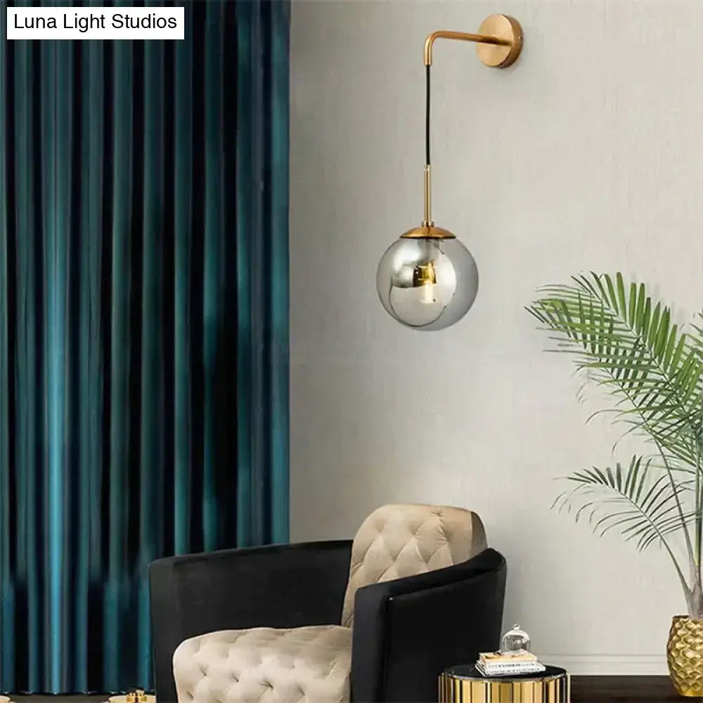 Retro modern glass smoked globe wall lamps for bedroom lighting