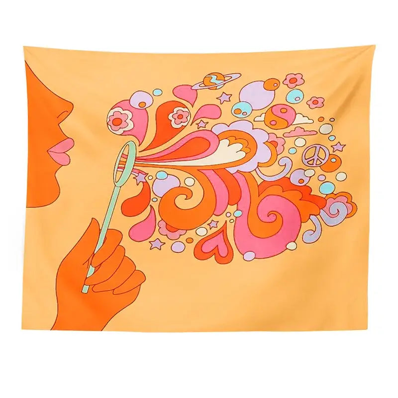 Retro orange colorful bubbles tapestry bedroom psychedelic wall art