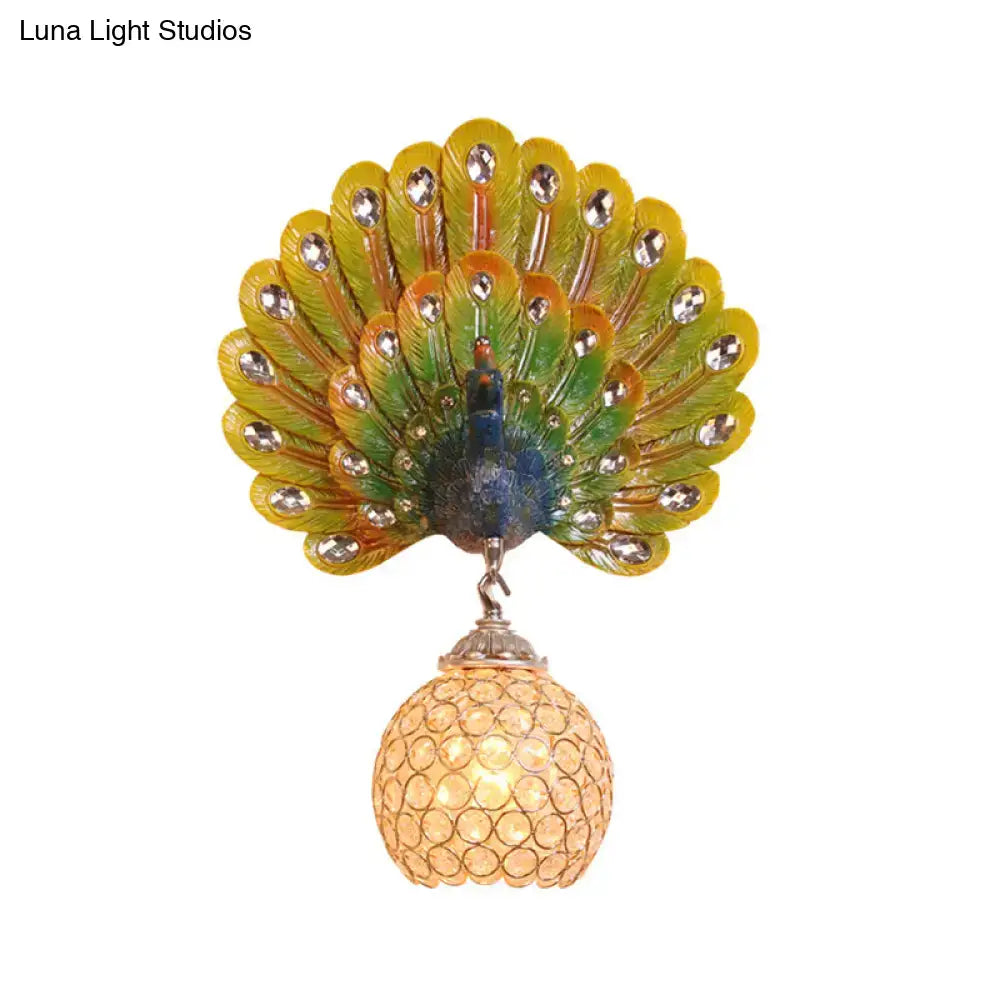 Retro peacock silver & white wall lamp living room clear crystal