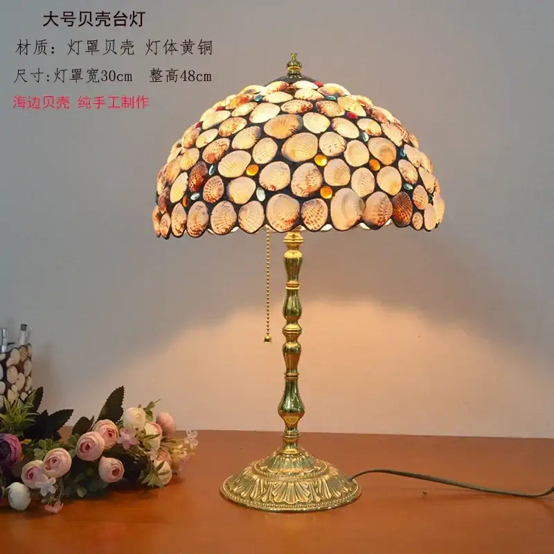 Retro pink stained glass brass desk lamp bedroom vintage light
