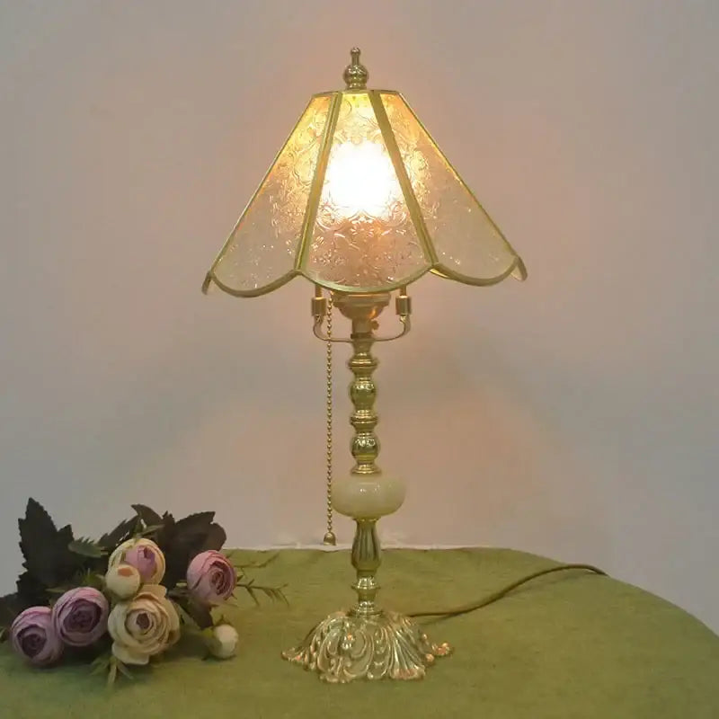 Retro pink stained glass brass desk lamp bedroom vintage light