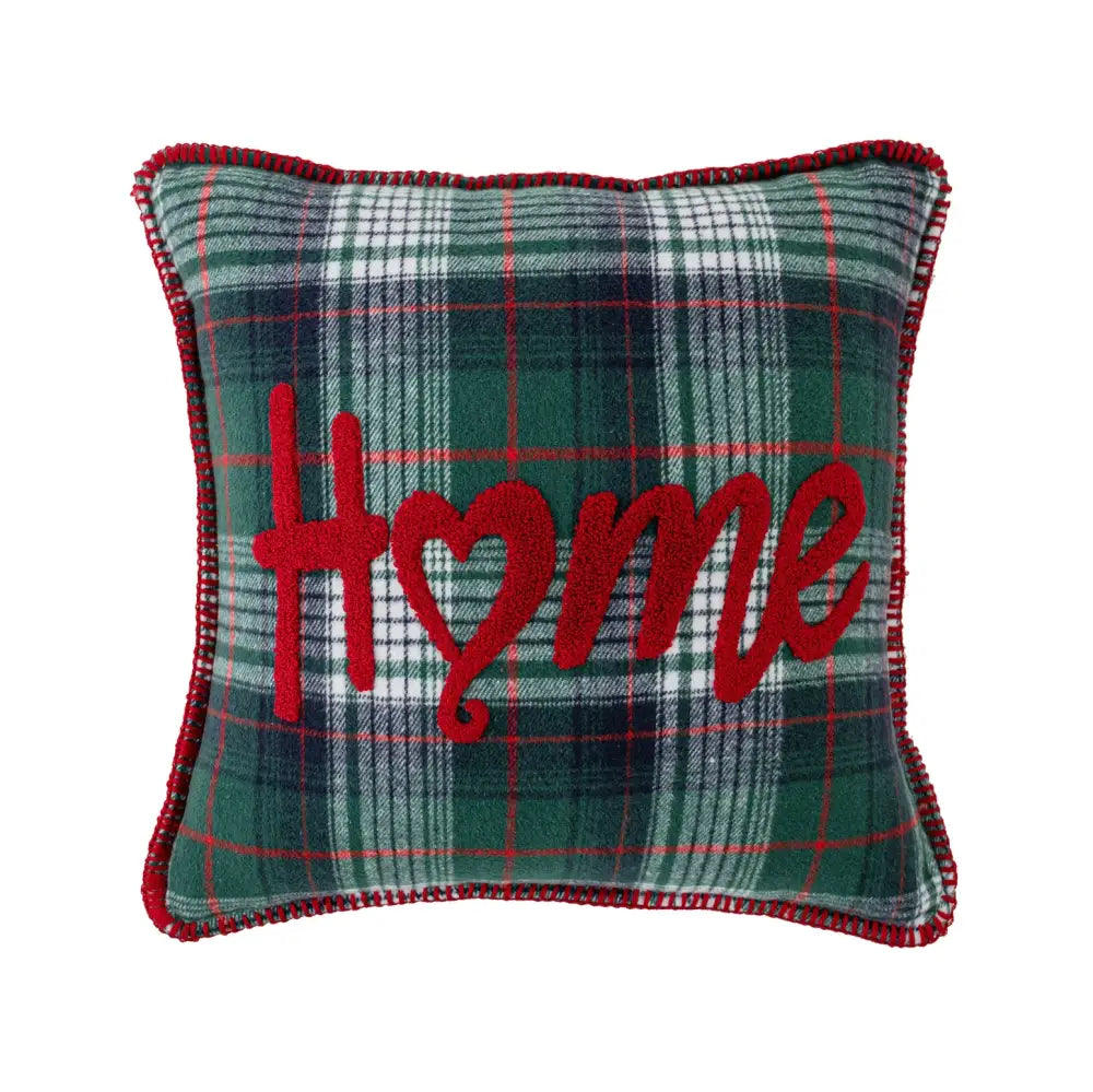 Retro red & green plaid snowflake jingle bell pillow case living room