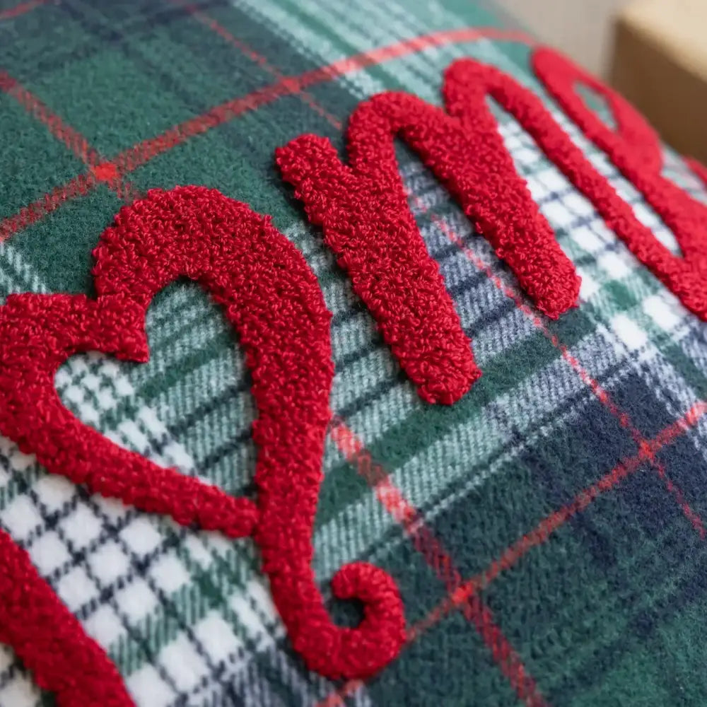 Retro red & green plaid snowflake jingle bell pillow case living room