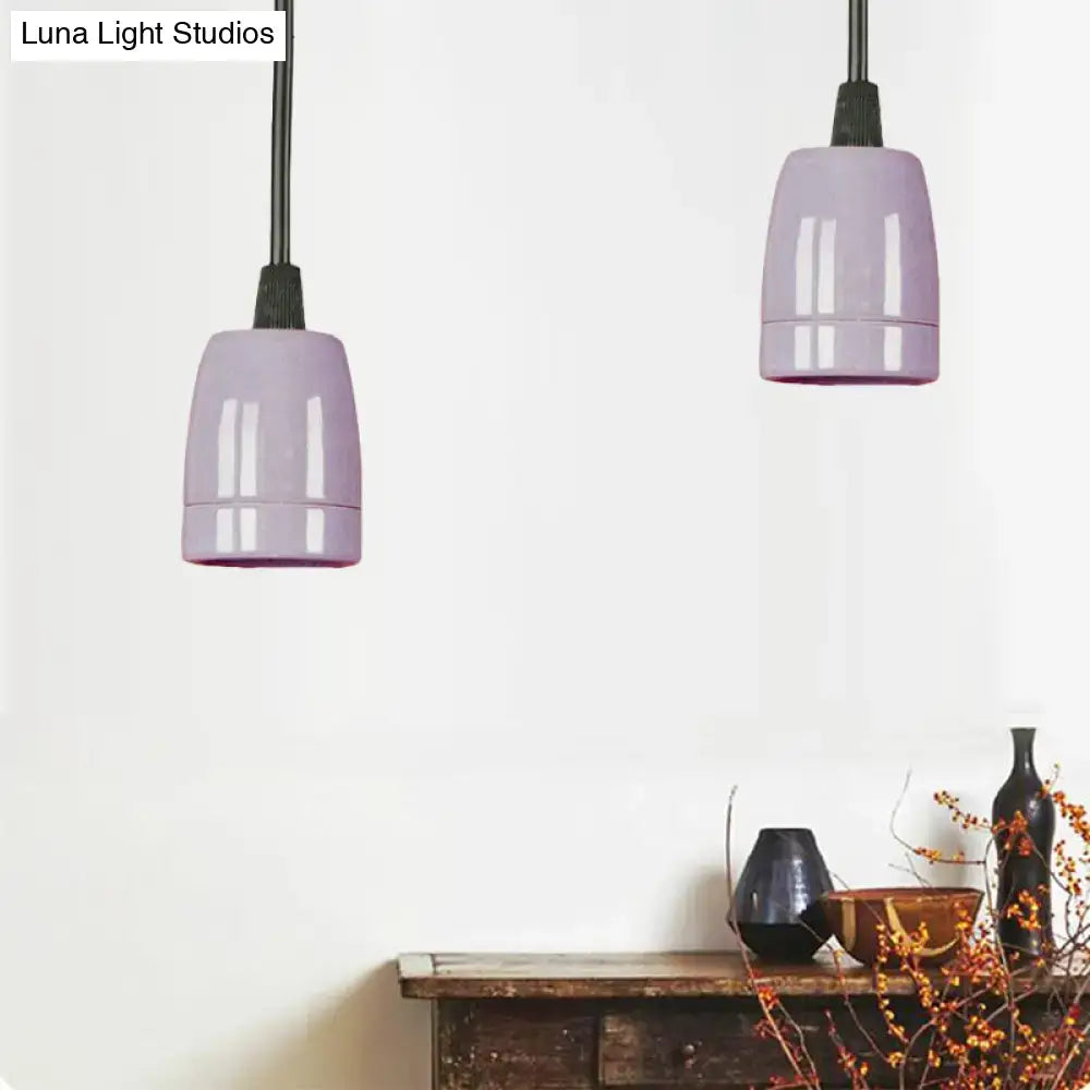 DecorBites™ retro style purple ceramic pendant light with black cord and adjustable length for ceiling installation