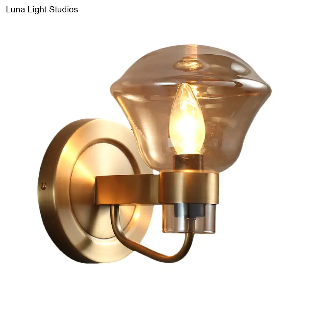 DecorBites™ Retro-Style Smoke Gray/Amber Glass Bell Wall Sconce - Brass Wall Mount Light Fixture (1 bulb)"