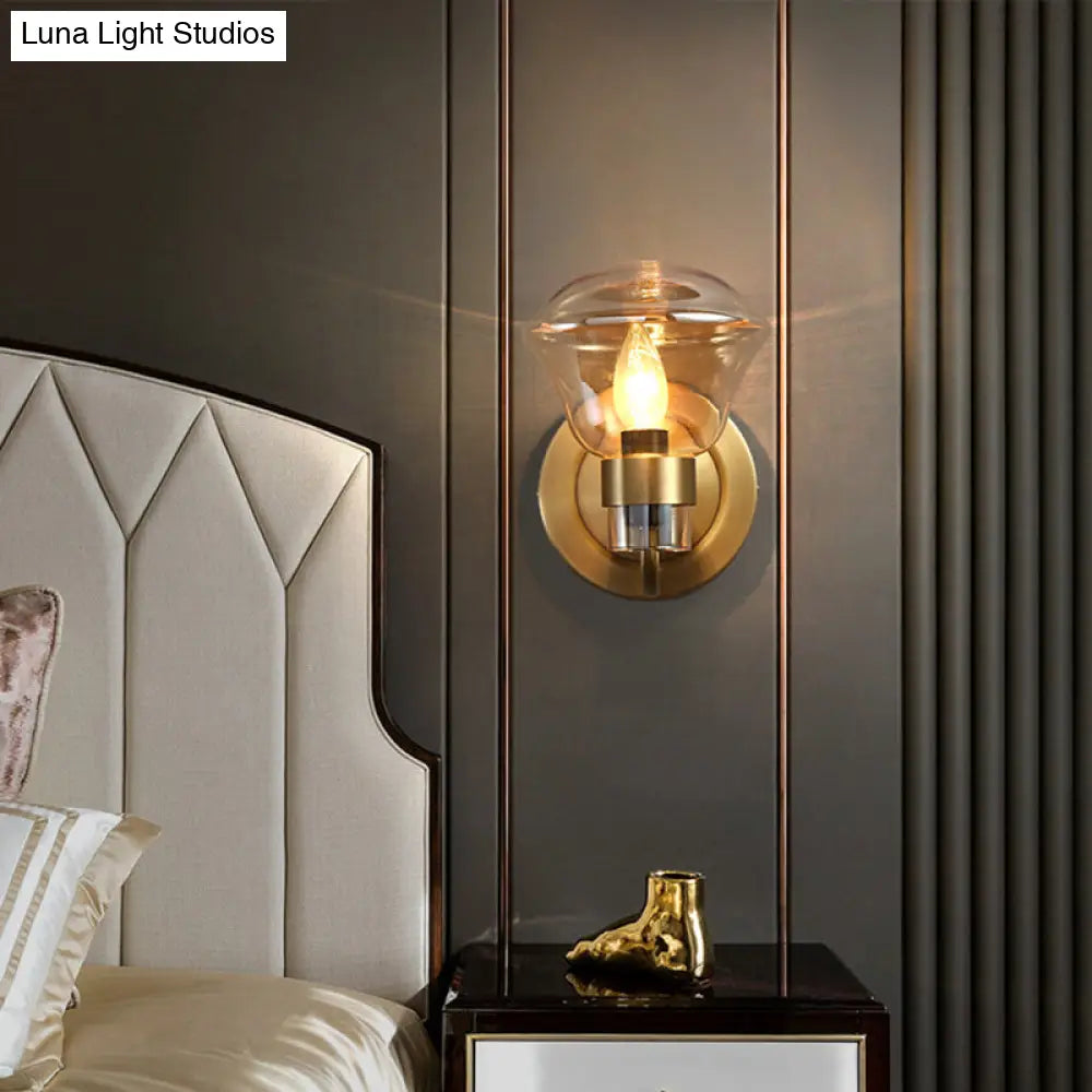 DecorBites™ Retro-Style Smoke Gray/Amber Glass Bell Wall Sconce - Brass Wall Mount Light Fixture (1 bulb)"