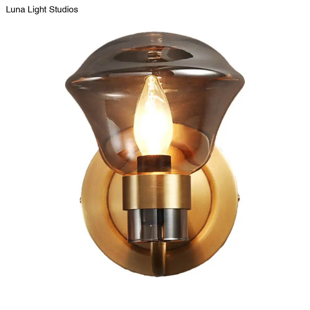 DecorBites™ Retro-Style Smoke Gray/Amber Glass Bell Wall Sconce - Brass Wall Mount Light Fixture (1 bulb)"