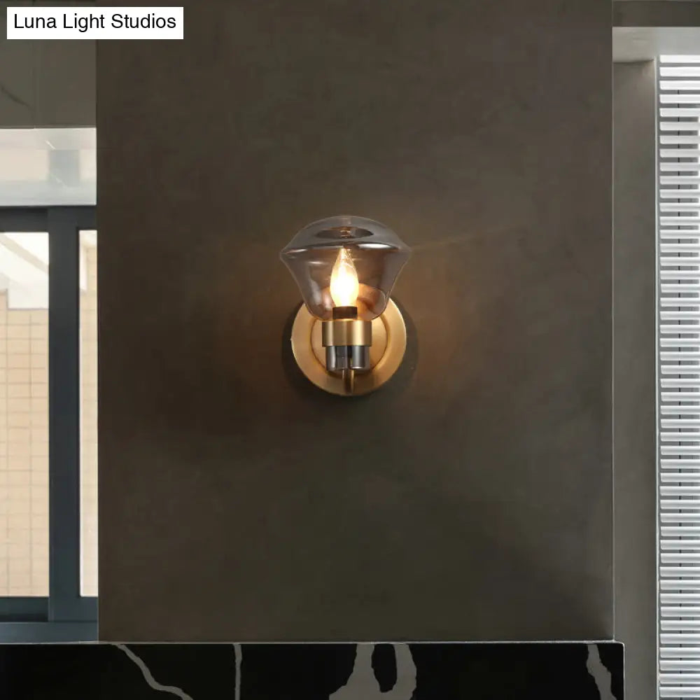 DecorBites™ Retro-Style Smoke Gray/Amber Glass Bell Wall Sconce - Brass Wall Mount Light Fixture (1 bulb)"