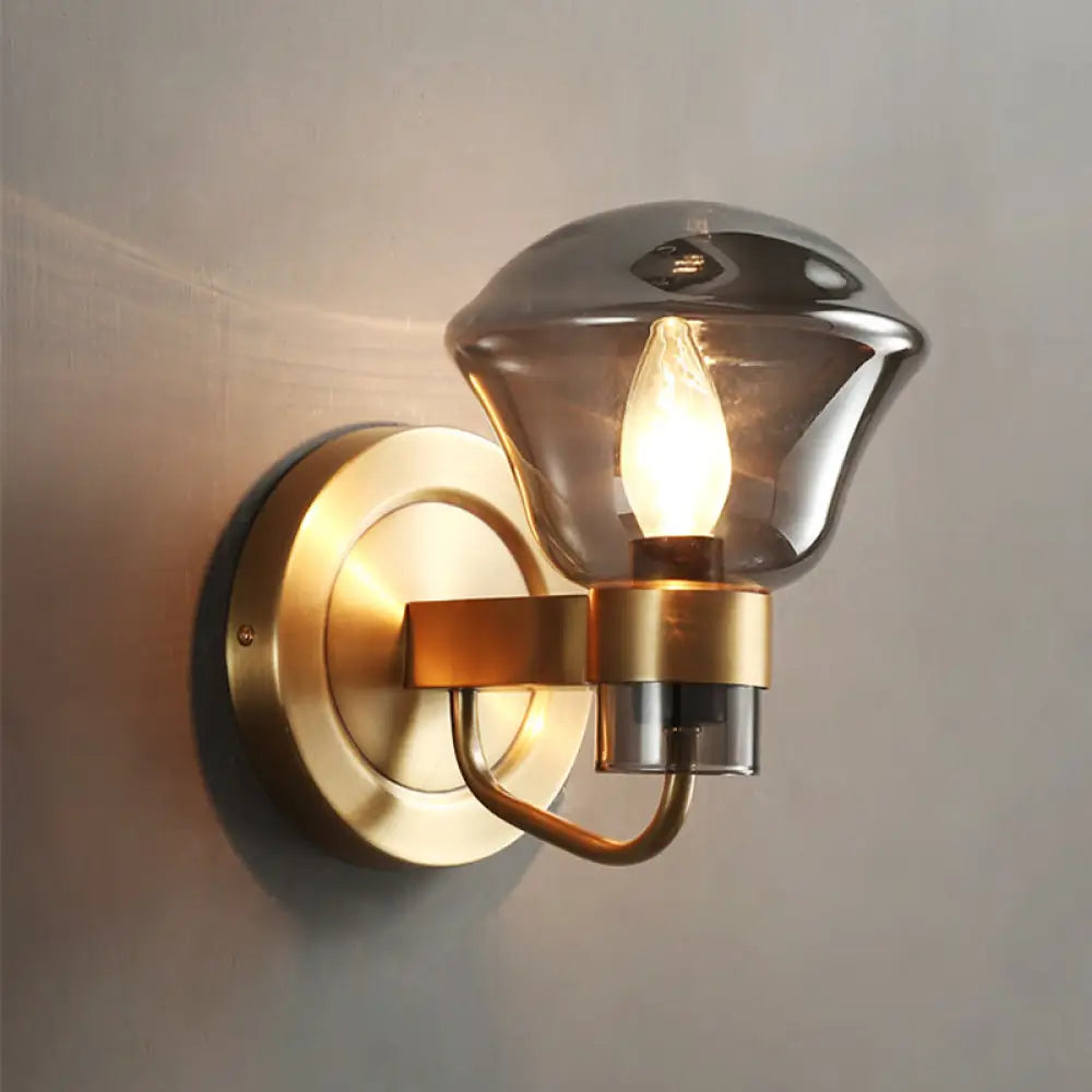 DecorBites™ Retro-Style Smoke Gray/Amber Glass Bell Wall Sconce - Brass Wall Mount Light Fixture (1 bulb)"