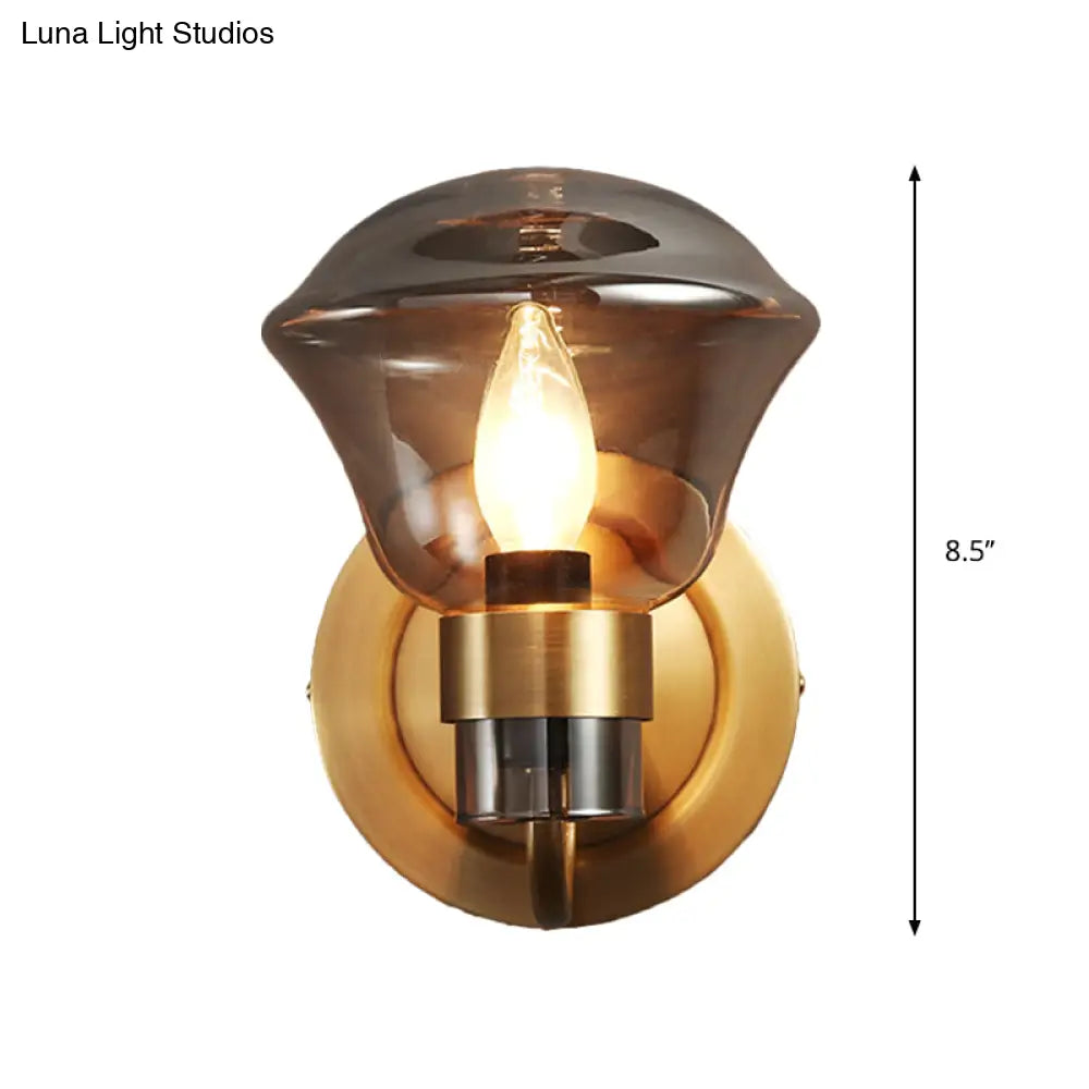 DecorBites™ Retro-Style Smoke Gray/Amber Glass Bell Wall Sconce - Brass Wall Mount Light Fixture (1 bulb)"