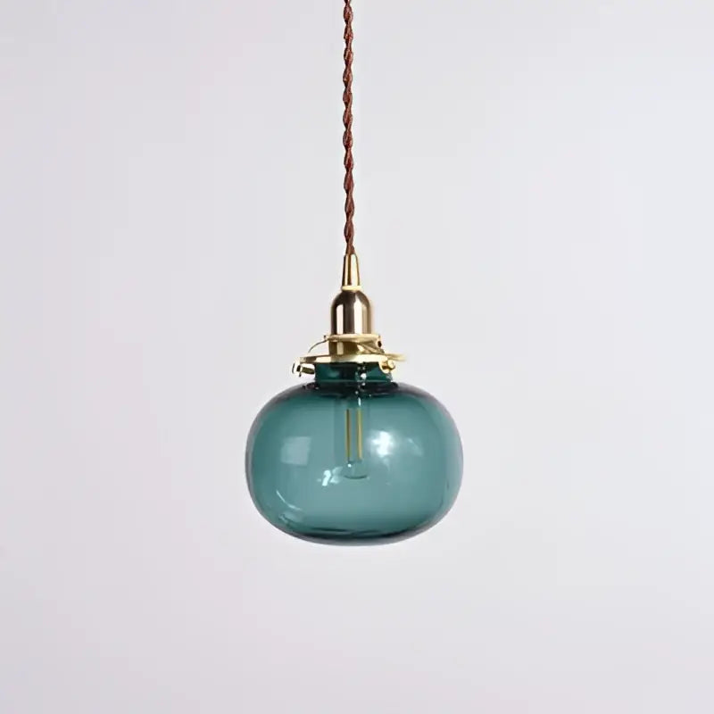 Retro teal and brass glass pendant chandelier bedroom hanging light