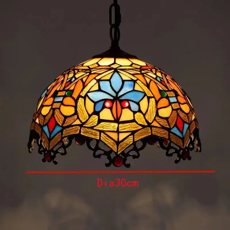 Retro tiffany style colorful glass chandelier dining room pendant