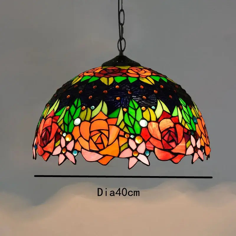 Retro tiffany style colorful glass chandelier dining room pendant