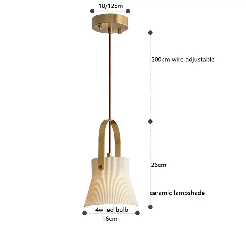 Ribbed cream ceramic led pendant light kitchen hanging lamp