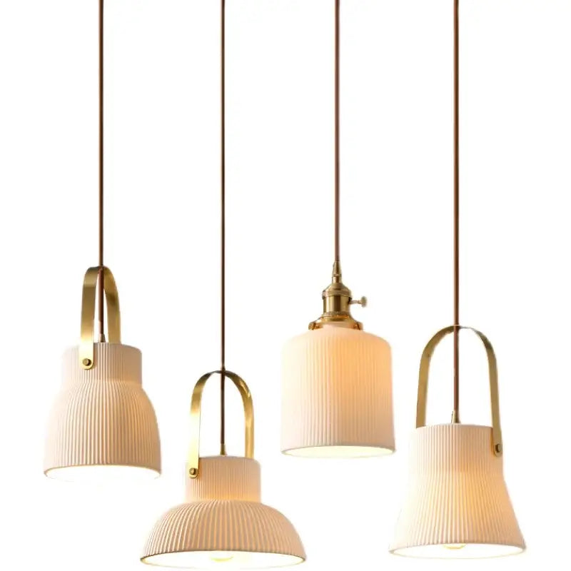 Ribbed cream ceramic led pendant light kitchen hanging lamp