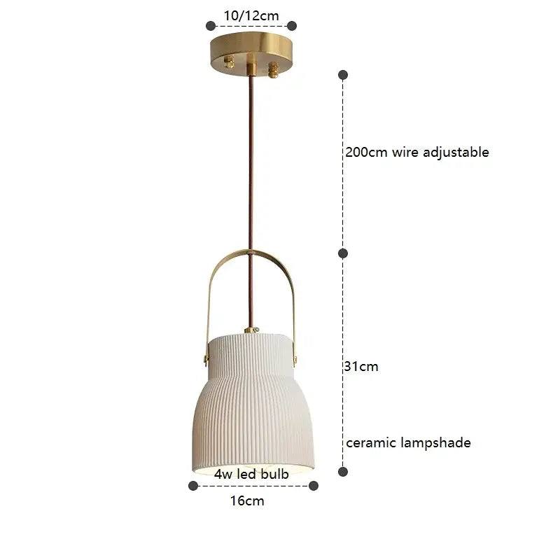 Ribbed cream ceramic led pendant light kitchen hanging lamp