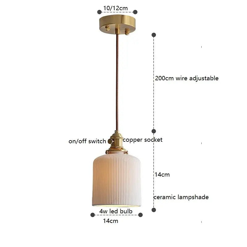 Ribbed cream ceramic led pendant light kitchen hanging lamp