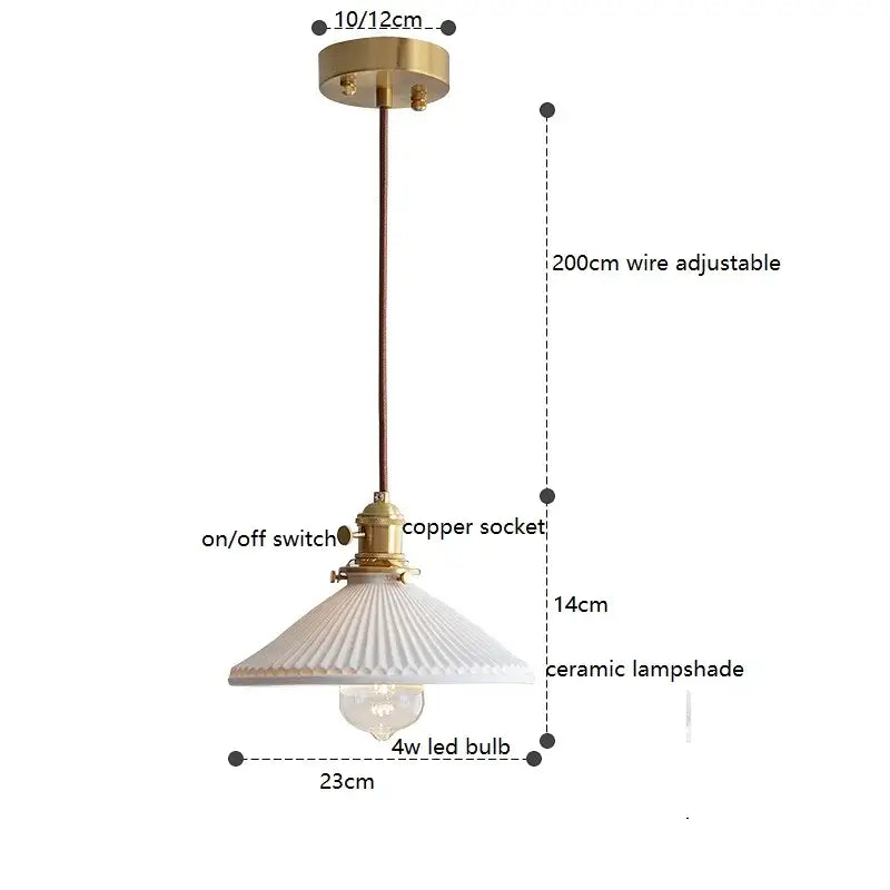 Ribbed cream ceramic led pendant light kitchen hanging lamp