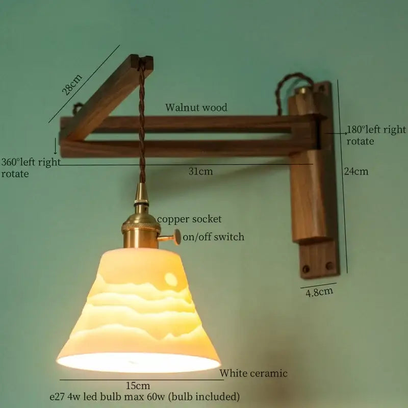 Ribbed glass and walnut wall sconce bedroom led light