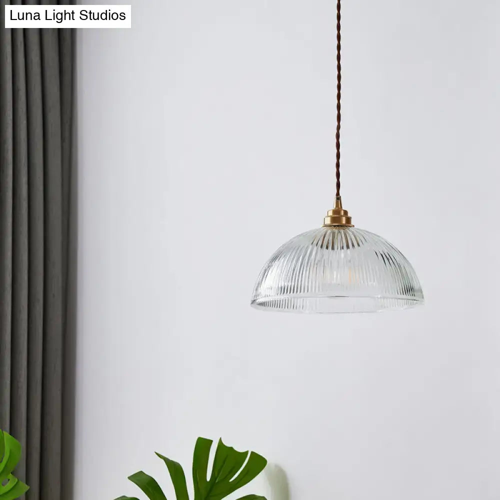 Ribbed glass brass pendant light for dining room