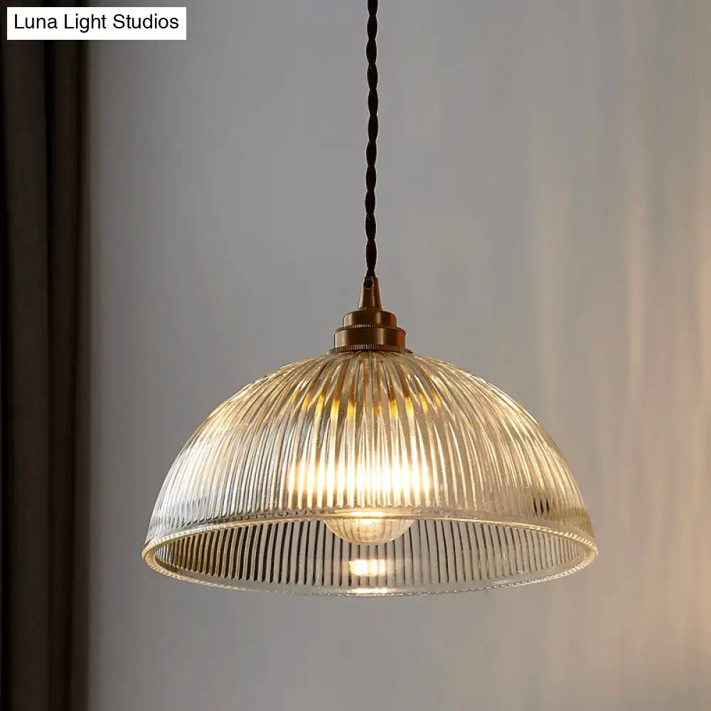 Ribbed glass brass pendant light for dining room