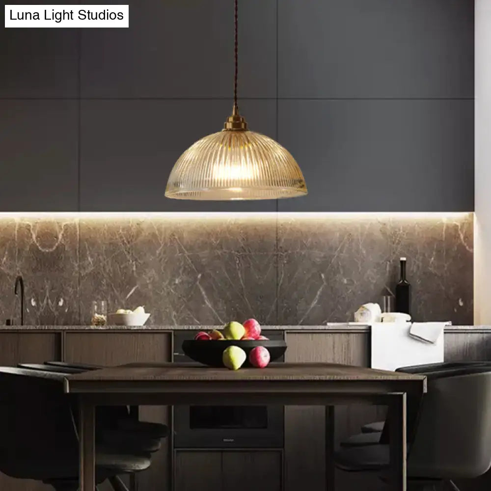 Ribbed glass brass pendant light for dining room