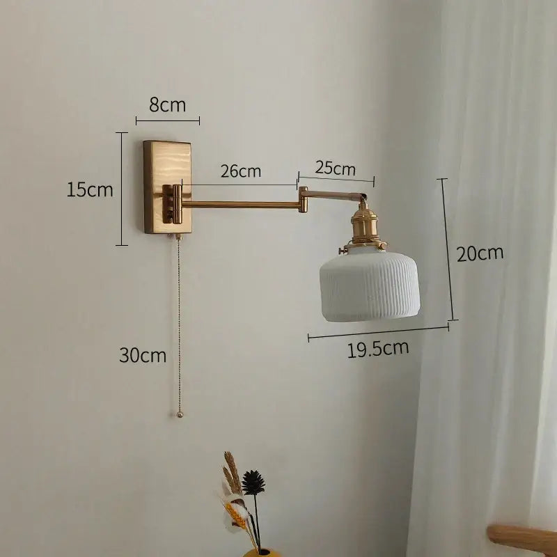 Ribbed yellow ceramic brass swing arm wall sconce bedroom light