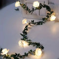 Decorbites™ 10 led white rose flower string lights with green leaf accents battery powered for wedding decor