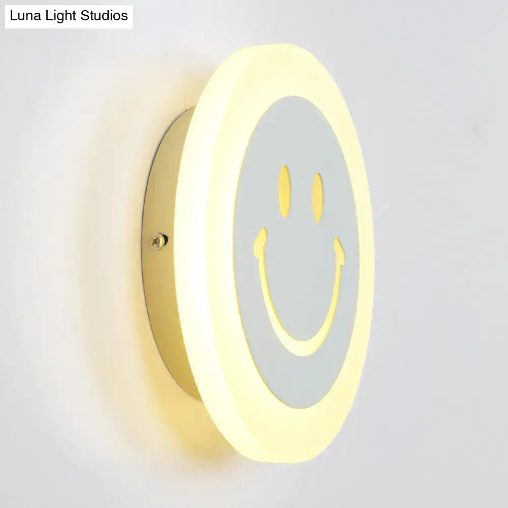 Round led smiley wall sconce warm & white light bedroom decor