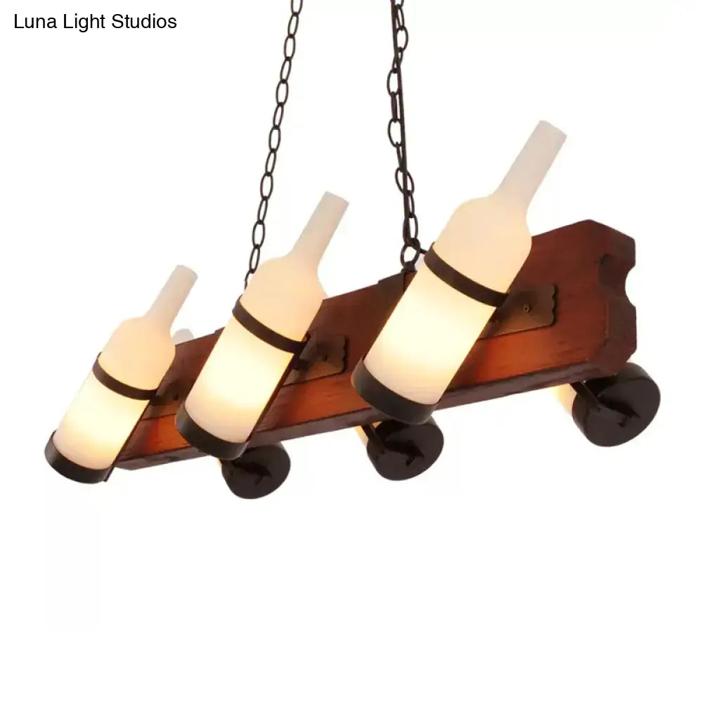 Rustic amber glass island lamp with brown wood arm dining room light