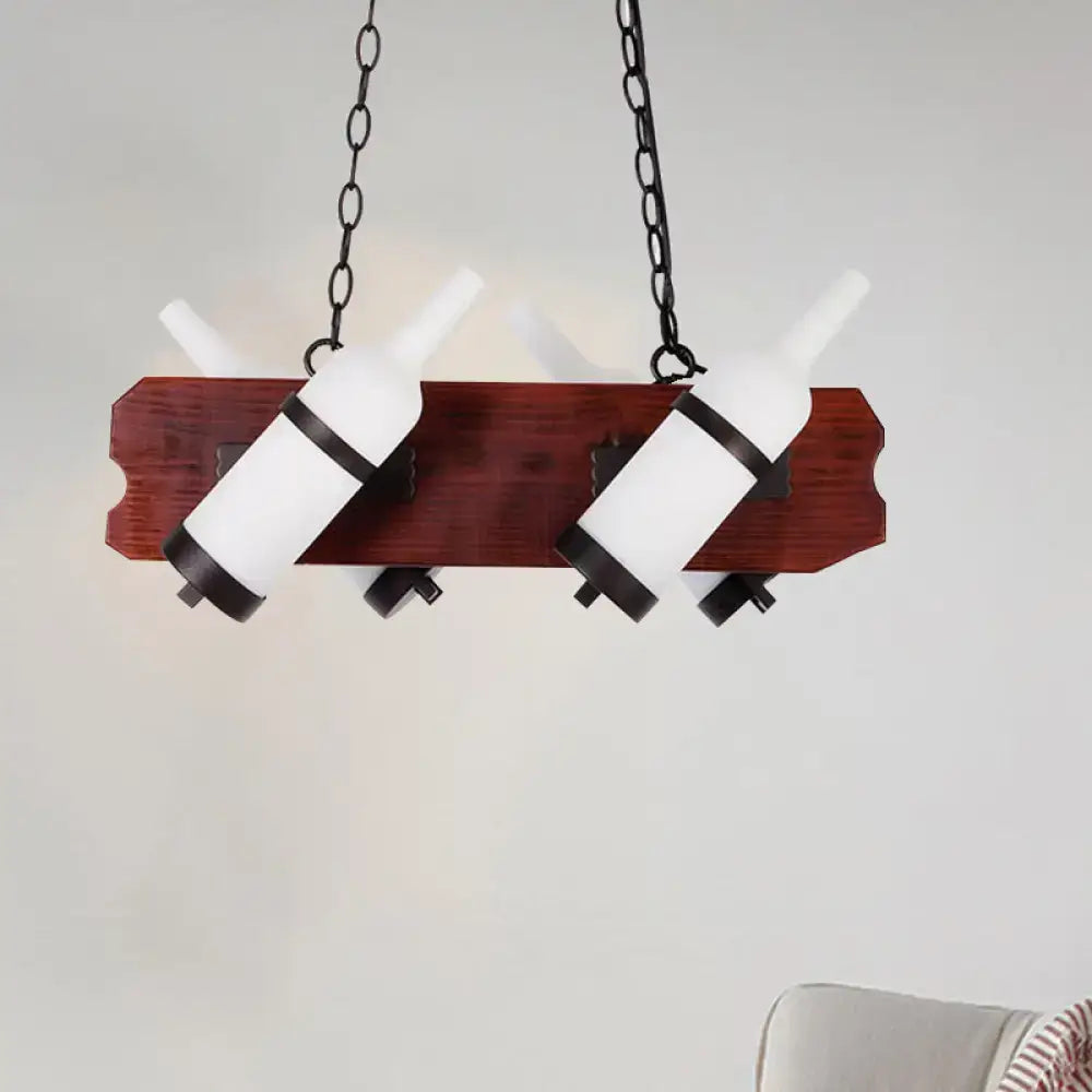 Rustic amber glass island lamp with brown wood arm dining room light