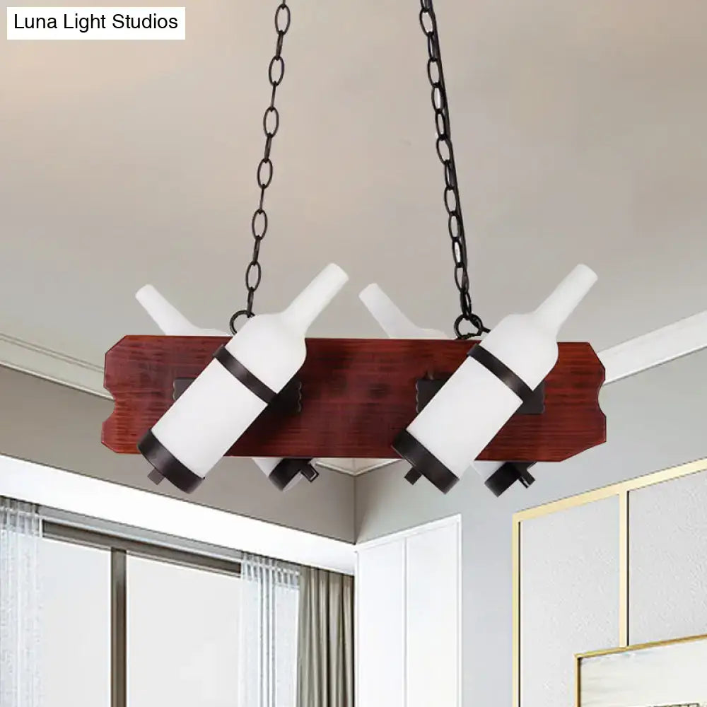 Rustic amber glass island lamp with brown wood arm dining room light