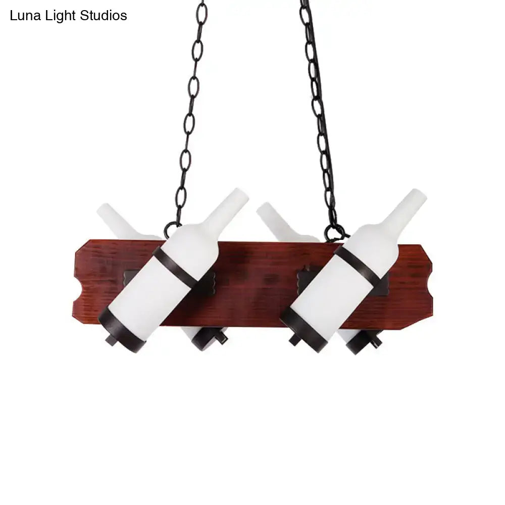 Rustic amber glass island lamp with brown wood arm dining room light