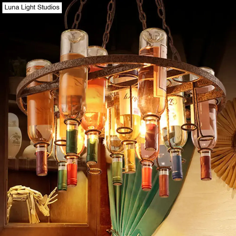 Rustic amber wine bottle chandelier kitchen led pendant light