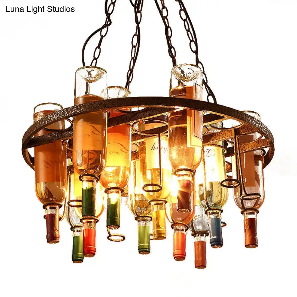 Rustic amber wine bottle chandelier kitchen led pendant light