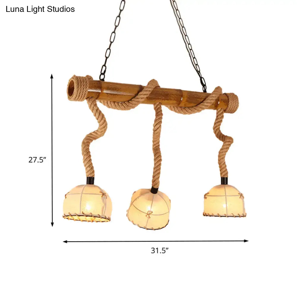 Rustic bamboo linear island pendant light kitchen rope chandelier
