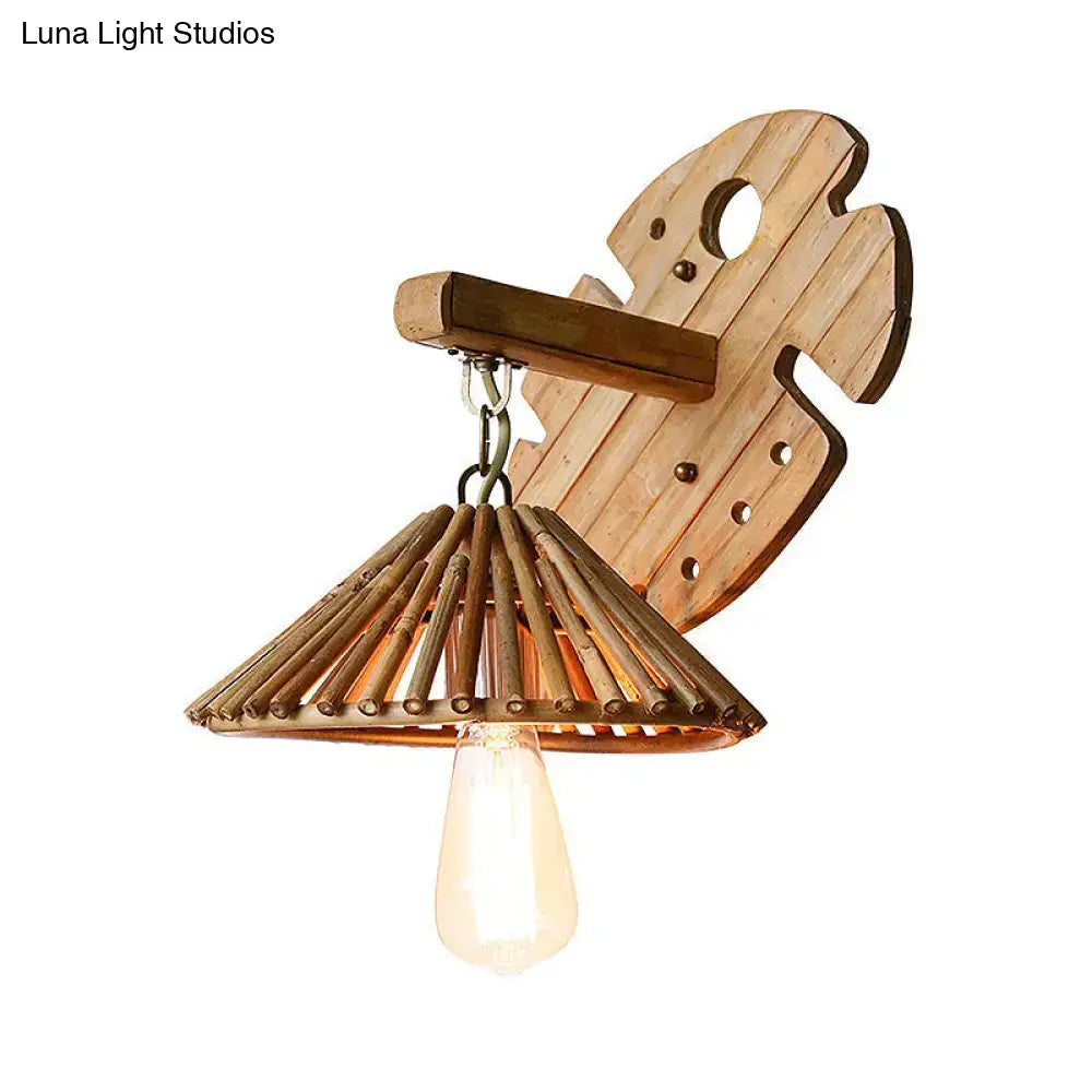 Rustic bamboo wall sconce with wood backplate – bedroom edison lamp