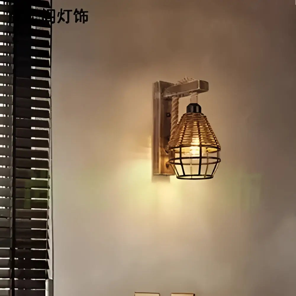 Rustic bamboo wicker wall lamp – bedroom rattan sconce