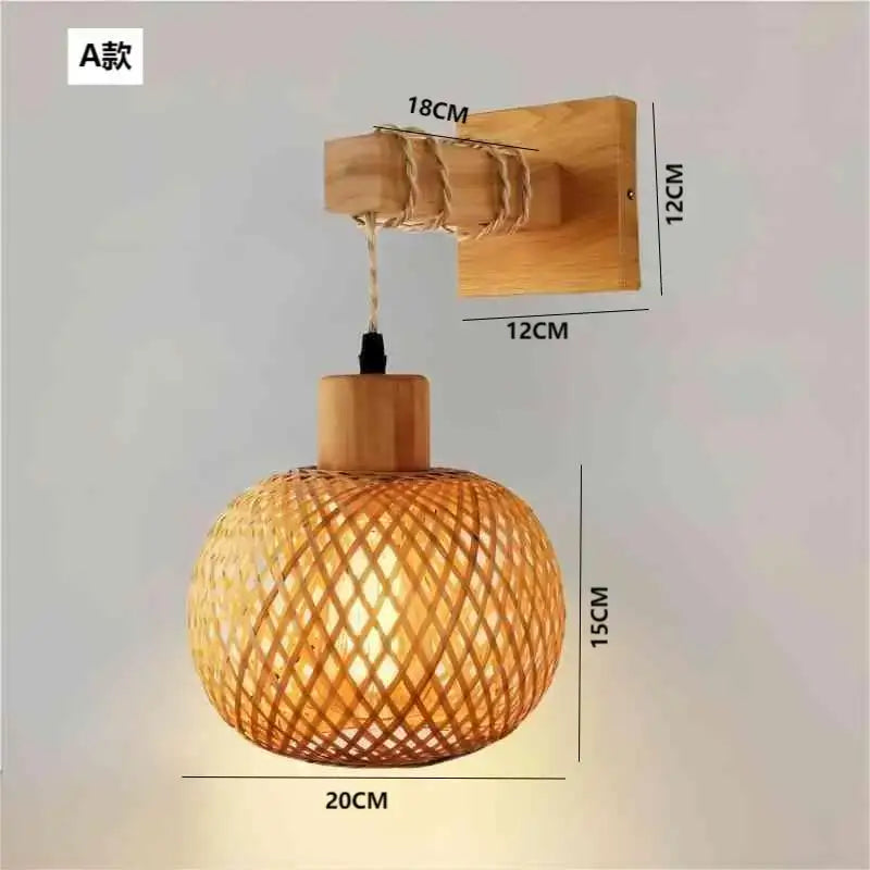 Rustic bamboo wicker wall lamp – bedroom rattan sconce